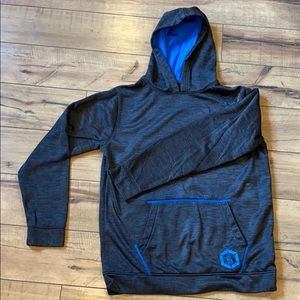 Black and blue hoodie/sweatshirt.